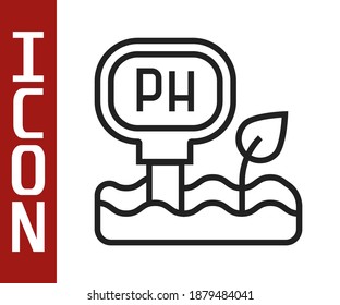 Black Line Soil Ph Testing Icon Isolated On White Background. PH Earth Test.  Vector