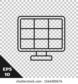 Black line Solar energy panel icon isolated on transparent background.  Vector Illustration
