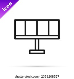 Black line Solar energy panel icon isolated on white background.  Vector Illustration