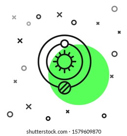 Black line Solar system icon isolated on white background. The planets revolve around the star.  Vector Illustration