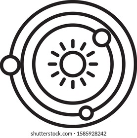 Black line Solar system icon isolated on white background. The planets revolve around the star.  Vector Illustration