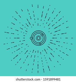 Black line Solar system icon isolated on green background. The planets revolve around the star. Abstract circle random dots. Vector Illustration