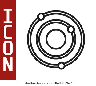 Black line Solar system icon isolated on white background. The planets revolve around the star.  Vector