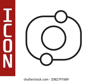 Black line Solar system icon isolated on white background. The planets revolve around the star.  Vector
