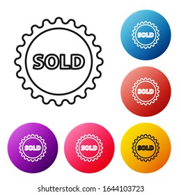 Black line Sold label icon isolated on white background. Set icons colorful circle buttons. Vector Illustration