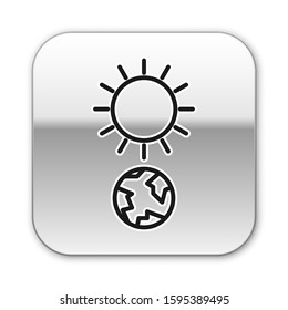 Black line Solstice icon isolated on white background. Silver square button. Vector Illustration