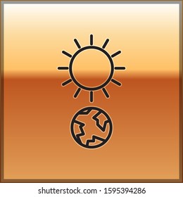 Black line Solstice icon isolated on gold background.  Vector Illustration