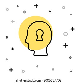 Línea negra Solución al problema en el icono de la psicología aislado en el fondo blanco. Clave. Terapia para la salud mental. Formas dinámicas aleatorias. Vector