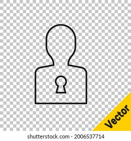 Black line Solution to the problem in psychology icon isolated on transparent background. Key. Therapy for mental health.  Vector
