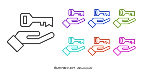 Línea negra Solución al problema en el icono de la psicología aislado en el fondo blanco. Clave. Terapia para la salud mental. Indique los iconos en colores. Vector