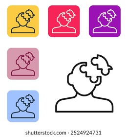 Black line Solution to the problem in psychology icon isolated on white background. Puzzle. Therapy for mental health. Set icons in color square buttons. Vector
