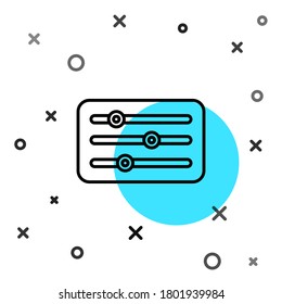 Black line Sound mixer controller icon isolated on white background. Dj equipment slider buttons. Mixing console. Random dynamic shapes. Vector Illustration