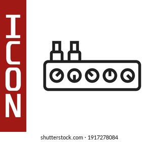 Black line Sound mixer controller icon isolated on white background. Dj equipment slider buttons. Mixing console.  Vector