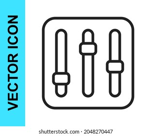 Black line Sound mixer controller icon isolated on white background. Dj equipment slider buttons. Mixing console.  Vector