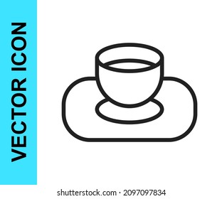 Black line Soy sauce in bowl icon isolated on white background.  Vector