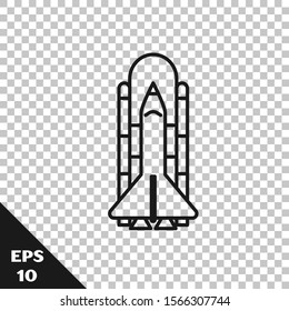 Black line Space shuttle and rockets icon isolated on transparent background.  Vector Illustration