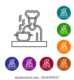 Black line Spanish cook icon isolated on white background. Set icons in color circle buttons. Vector