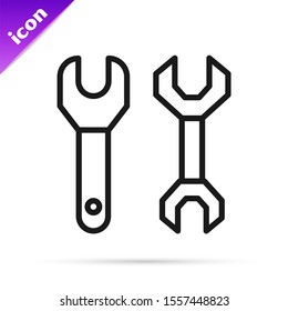 Black line Spanner icon isolated on white background.  Vector Illustration