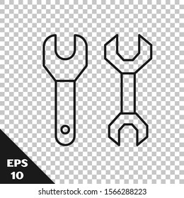 Black line Spanner icon isolated on transparent background.  Vector Illustration