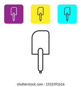 Black line Spatula icon isolated on white background. Kitchen spatula icon. BBQ spatula sign. Barbecue and grill tool. Set icons colorful square buttons. Vector Illustration