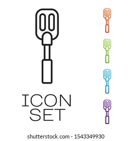 Black line Spatula icon isolated on white background. Kitchen spatula icon. BBQ spatula sign. Barbecue and grill tool. Set icons colorful. Vector Illustration