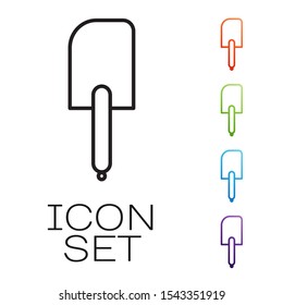 Black line Spatula icon isolated on white background. Kitchen spatula icon. BBQ spatula sign. Barbecue and grill tool. Set icons colorful. Vector Illustration