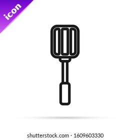 Black line Spatula icon isolated on white background. Kitchen spatula icon. BBQ spatula sign. Barbecue and grill tool.  Vector Illustration