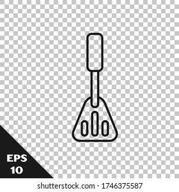Icono de la espátula de línea negra aislado en fondo transparente. Icono de la espátula de cocina. Señal de espátula de barbacoa. Parrillada y barbacoa.  Vector