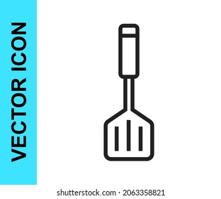 Icono de la espátula de línea negra aislado en fondo blanco. Icono de la espátula de cocina. Señal de espátula de barbacoa. Parrillada y barbacoa.  Vector