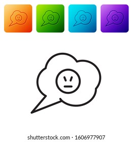 Black line Speech bubble with angry smile icon isolated on white background. Emoticon face. Set icons in color square buttons. Vector Illustration