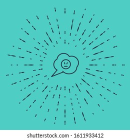 Black line Speech bubble with angry smile icon isolated on green background. Emoticon face. Abstract circle random dots. Vector Illustration