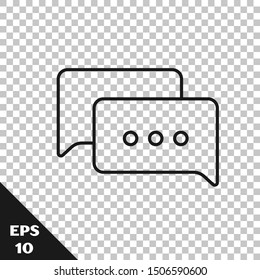 Black line Speech bubble chat icon isolated on transparent background. Message icon. Communication or comment chat symbol.  Vector Illustration