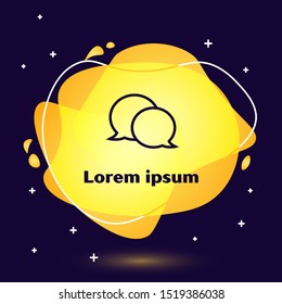 Black line Speech bubble chat icon isolated on dark blue background. Message icon. Communication or comment chat symbol. Abstract banner with liquid shapes. Vector Illustration