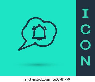 Black line Speech bubble with chat notification icon isolated on green background. New message dialog  or chat, social network notification.  Vector Illustration