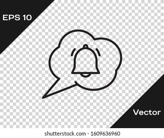 Black line Speech bubble with chat notification icon isolated on transparent background. New message, dialog, chat, social network notification.  Vector Illustration