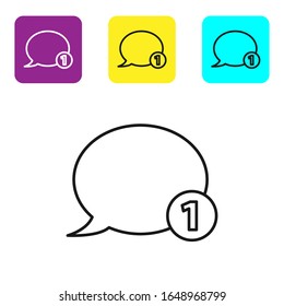 Black line Speech bubble chat icon isolated on white background. Message icon. Communication or comment chat symbol. Set icons colorful square buttons. Vector Illustration