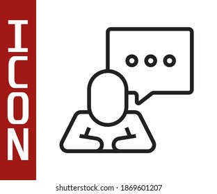 Black line Speech bubble chat icon isolated on white background. Message icon. Communication or comment chat symbol.  Vector