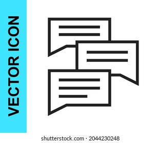Black line Speech bubble chat icon isolated on white background. Message icon. Communication or comment chat symbol.  Vector
