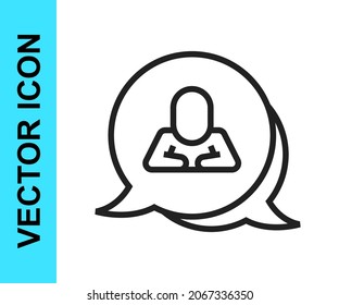 Black line Speech bubble chat icon isolated on white background. Message icon. Communication or comment chat symbol.  Vector