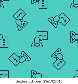 Icono de chat de la burbuja de la línea negra con un patrón sin fisuras sobre fondo verde. Icono de mensaje. Símbolo de chat de comunicación o comentario.  Vector