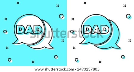 Black line Speech bubble dad icon isolated on green and white background. Happy fathers day. Random dynamic shapes. Vector