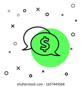 Black Line Speech Blase mit Dollar Symbol einzeln auf weißem Hintergrund. Preisabzeichen. Verkauf mit Dollar-Symbol. Rabatt auf Werbemarke. Vektorillustration-Illustration