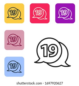 Black line Speech bubble with happy easter icon isolated on white background. Set icons in color square buttons. Vector Illustration