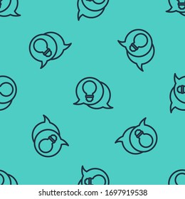 Black line Speech bubble and light bulb with concept of idea icon isolated seamless pattern on green background. Energy and idea symbol.  Vector Illustration