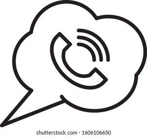 Black line Speech bubble with phone call icon isolated on white background.  Vector Illustration