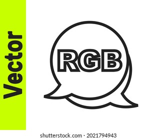 Black line Speech bubble with RGB and CMYK color mixing icon isolated on white background.  Vector