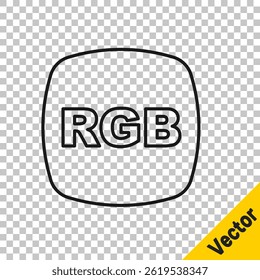 Black line Speech bubble with RGB and CMYK color mixing icon isolated on transparent background.  Vector
