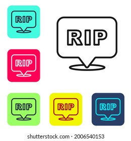 Black line Speech bubble rip death icon isolated on white background. Set icons in color square buttons. Vector