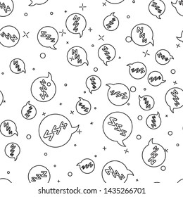 Black line Speech bubble with snoring icon isolated seamless pattern on white background. Concept of sleeping, insomnia, alarm clock app, deep sleep, awakening.  Vector Illustration