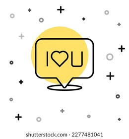 Black line Speech bubble with text I love you icon isolated on white background. Valentines day. Random dynamic shapes. Vector
